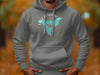 Gray hoodie with Lake Cuyamaca California map and compass graphic.