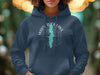 Navy blue hoodie with White Rock Lake Texas compass design and teal lake outline.