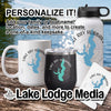 Mug, tumbler, and water bottle with Lake Ray Hubbard outline and compass design.