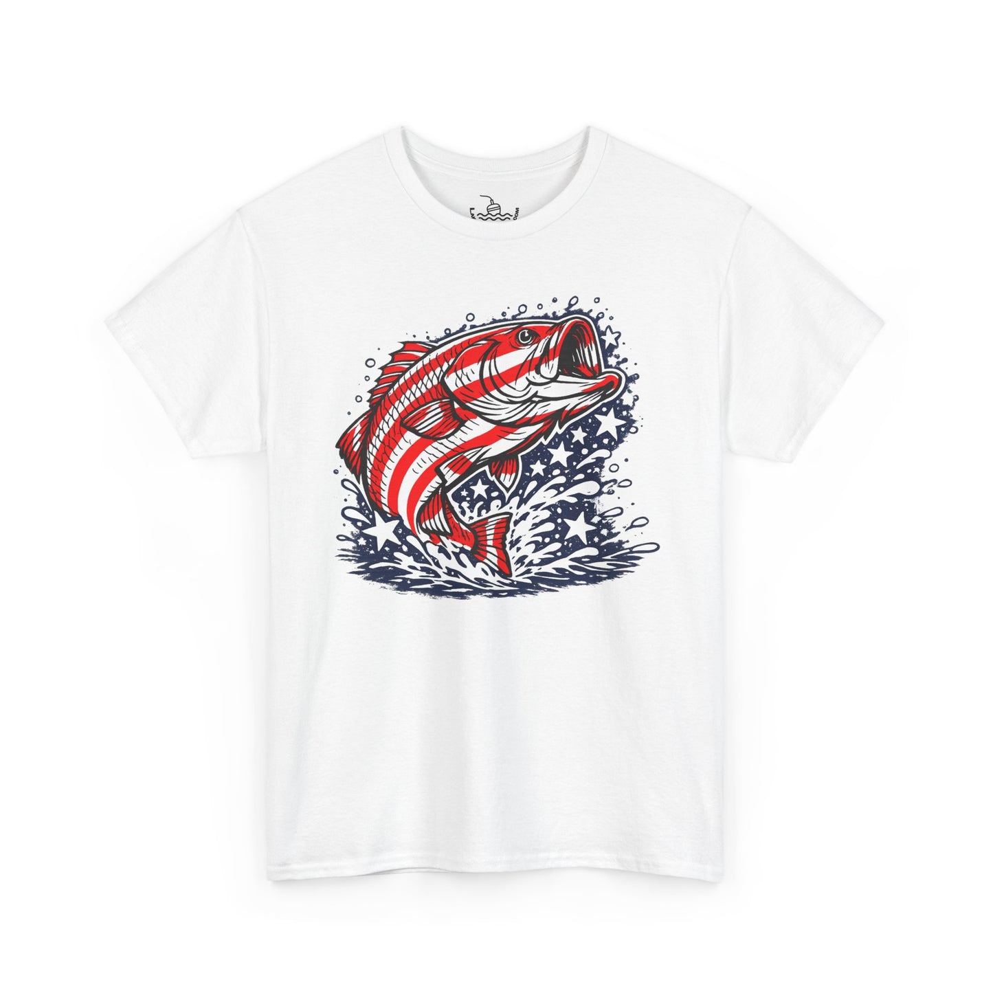 Patriotic Bass Fishing Shirt | American Flag Pride Design on Largemouth Bass with Stars and Stripes Tee for Fourth of July