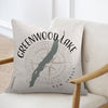 Greenwood Lake New Jersey map on a decorative throw pillow with compass rose.