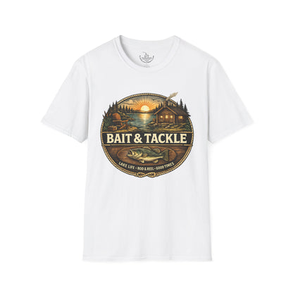 Bait & Tackle Fishing Lake Life T-Shirt | Rustic Lodge Cabin Mounted Bass Fishing Themed Bait Store Shirt