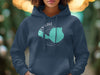 Navy hoodie with Glen Lake Michigan map and compass graphic.