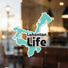 Lahontan Life sticker with a turquoise outline and black lettering.