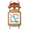 Sledge ornament with "Merry Christmas from Lake Berryessa" text and lake outline.