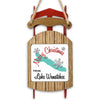 Wooden sled ornament with "Merry Christmas From Lake Wenatchee" text and snowflakes.