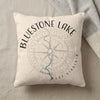 Cream pillow with Bluestone Lake map and compass rose design, West Virginia.