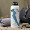 White water bottle with "WILLOUGH" text, blue outline, compass design, and "VER" text.