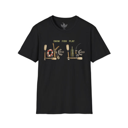 Lake Life T-Shirt | Boat Oars Life Preserver Anchor Letters Rustic Design | Fishing Water Skiing Gift Tee