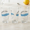 Three clear glasses with "Donner Lake" and California map design.