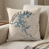 Pillow with a blue Chattuge Lake map, compass, and text "NORTH CAROLINA".