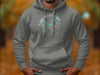 Grey hoodie with Lake Allatoona Georgia compass design and coastline map.