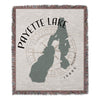 Woven blanket with Payette Lake map and compass design, Idaho text.