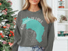 Charcoal sweatshirt with Garibaldi Lake, British Columbia map graphic and compass.