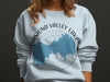 Light blue sweatshirt with distressed map and compass graphic for Diamond Valley Lake California.