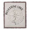 Bluestone Lake West Virginia map blanket with compass rose and fringed edges.