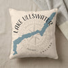 Cream pillow with a blue Lake Ullswater map and compass design.