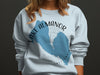 Light blue sweatshirt with Lake Almanor California map graphic and compass detail.