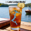 Glass with iced tea, lemon slice, and Coeur d'Alene map graphic.