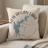 New Hogan Lake California map design on a light-colored throw pillow.