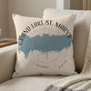 Pillow with "Grand Lake St. Marys Ohio" text and blue lake outline map.