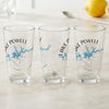 Three clear glasses with "Lake Powell Utah" and a compass rose map design.