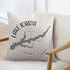 Pillow with Lake Icara Iowa map graphic and compass rose design.