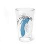 Clear glass pint glass with "Lake Michigan" and a blue map outline.