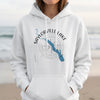 White hoodie with "Saylorville Lake Iowa" text and lake graphic and compass design.