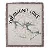Woven blanket with Salamonie Lake Indiana map and compass design.