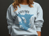 Light blue sweatshirt with Lake Casitas California map and compass graphic.