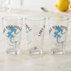 Three clear glasses with Lake Blue Ridge Georgia map and compass design.