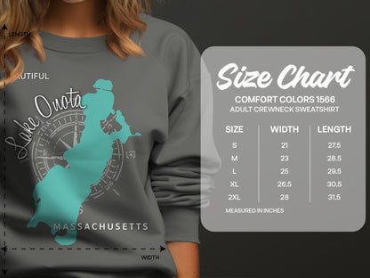 Adult crewneck sweatshirt size chart for Comfort Colors 1566.