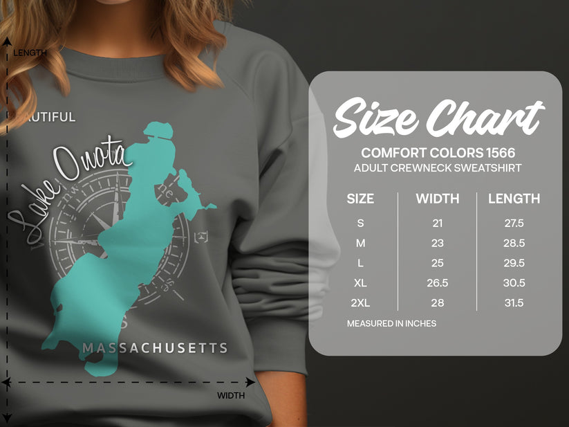 Adult crewneck sweatshirt size chart for Comfort Colors 1566.