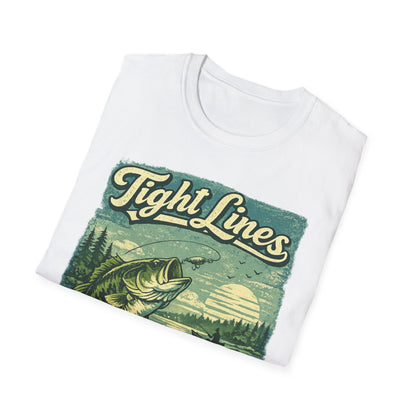 Tight Lines Fishing Graphic T-Shirt | Bass Fishing at the Lake Retro Design