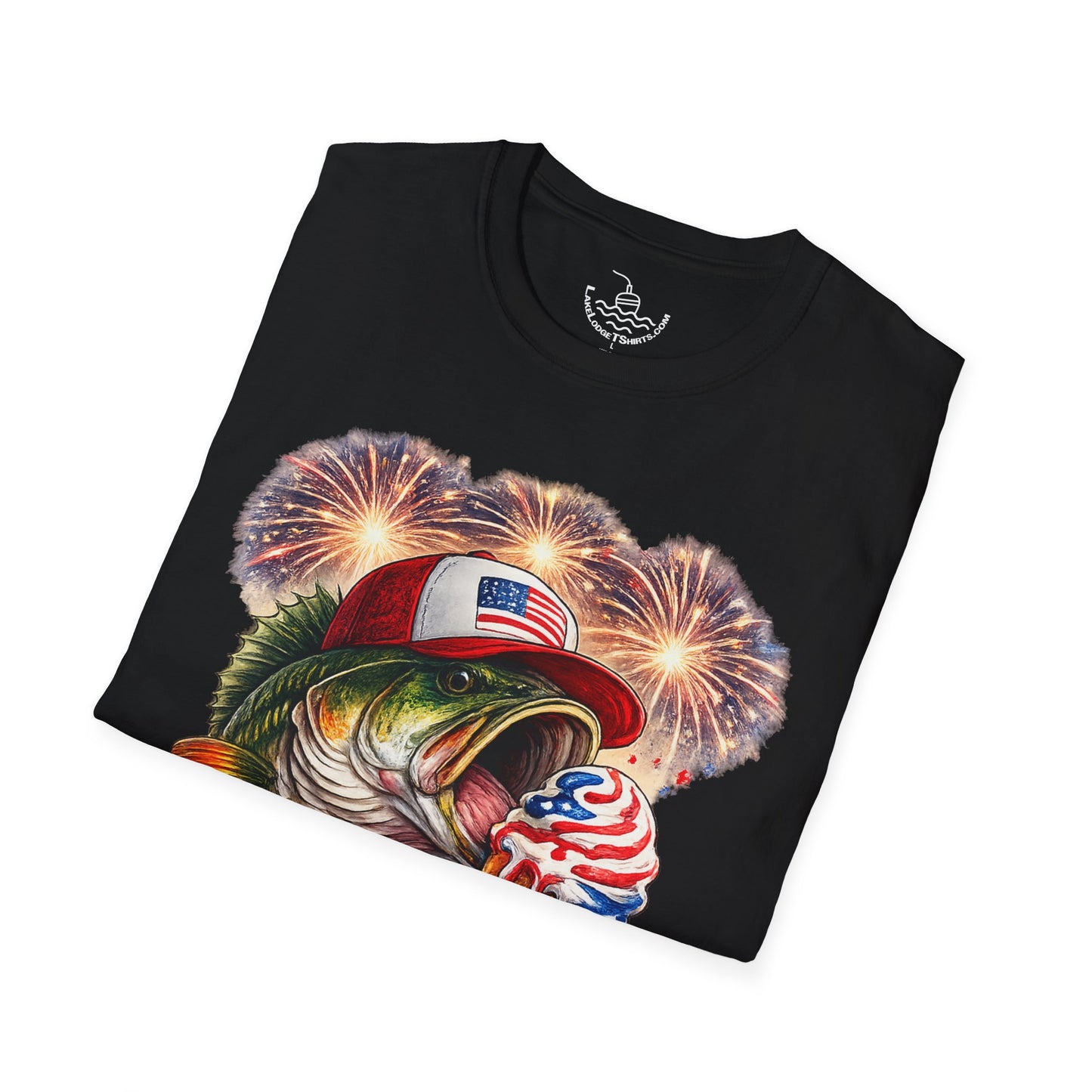 Patriotic Fishing Bass Merica Tastes Like Freedom Ice Cream T-Shirt | Fourth of July Shirt | God Bless America Gift Anglers