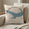 Pillow with Harlan County Lake map and Nebraska text on textured background.