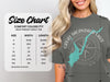 Comfort Colors 1717 heavyweight adult tee size chart with Sacandaga Lake graphic.