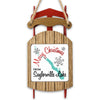 Sled-shaped ornament with "Merry Christmas From Saylorville Lake" text and snowflakes.