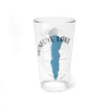 Glass with Honeoye Lake shape, compass rose, and "New York" text.