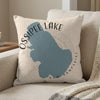 Ossipee Lake New Hampshire map design on a light-colored decorative pillow.