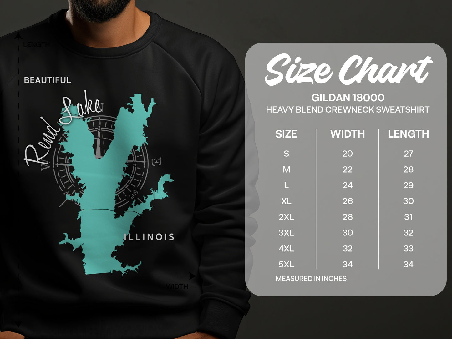 Beautiful Rend Lake Illinois Map Design T-Shirt or Sweatshirt