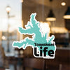 Turquoise lake outline sticker with "Tawakoni Life" text and copyright.