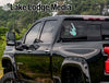Black truck with a light blue Conroe Life lake sticker on the rear window.