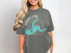 Gray t-shirt with Caddo Lake Texas map and compass design.