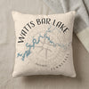 Cream pillow with Watts Bar Lake map and compass design, Tennessee.