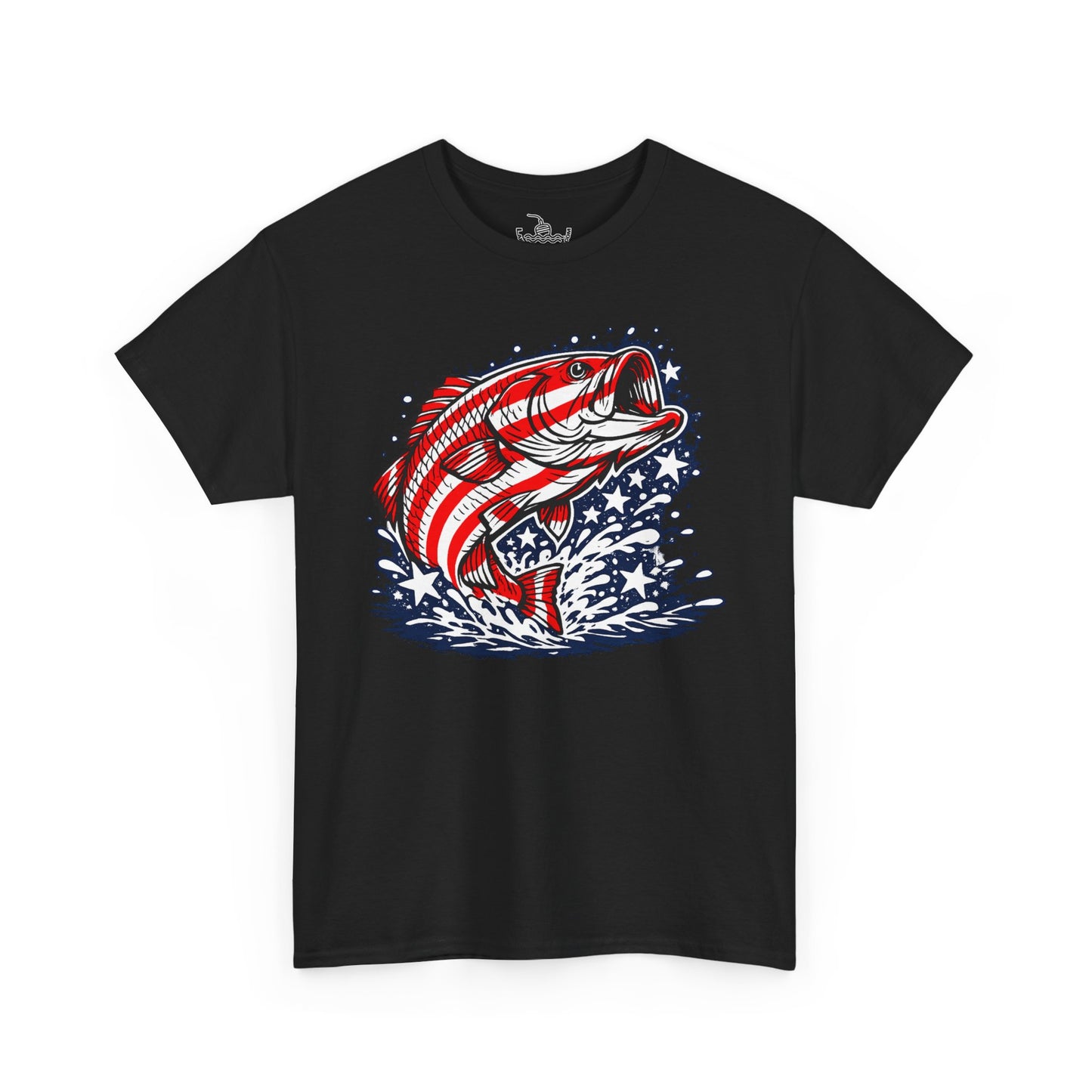 Patriotic Bass Fishing Shirt | American Flag Pride Design on Largemouth Bass with Stars and Stripes Tee for Fourth of July