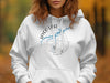 White hoodie with "Hyco Lake North Carolina" and compass map design.