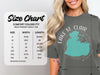Size chart for Comfort Colors 1717 heavyweight adult tee, with width and length measurements.