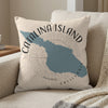 Pillow with blue Catalina Island map and text "Catalina Island California".